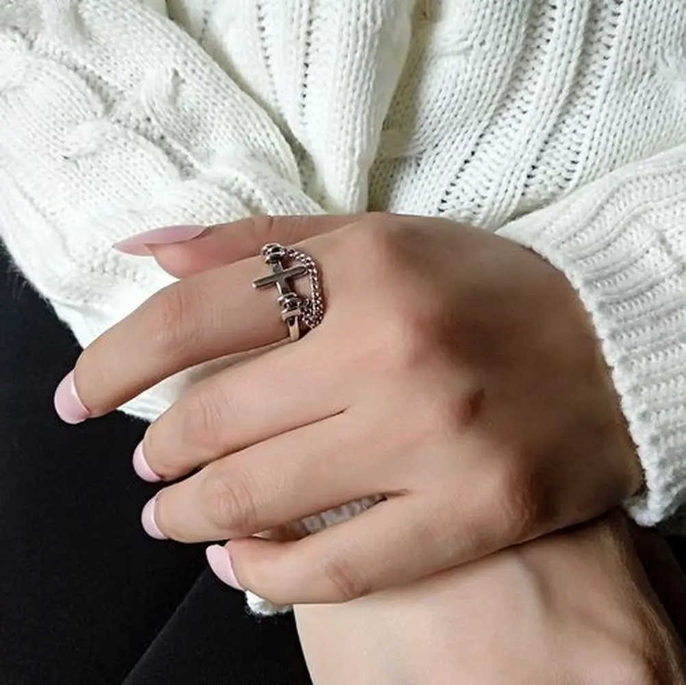 Женское серебряное кольцо в стиле ретро 925 пробы с большим крестом вечерние