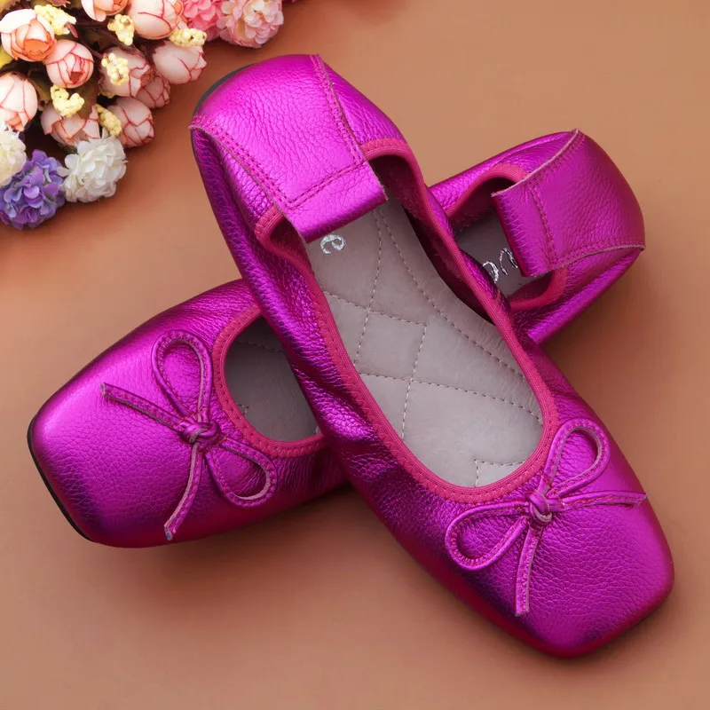 Лоферы женские из натуральной кожи милые балетки на плоской подошве с бантом