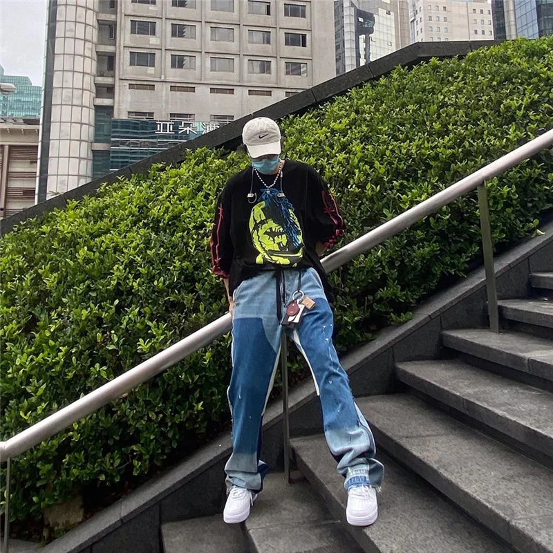 

2021 Men's and Women's Fashion All-match High-quality Jeans Heavy Industry Custom Bootcut Deconstructed Stitching Jeans