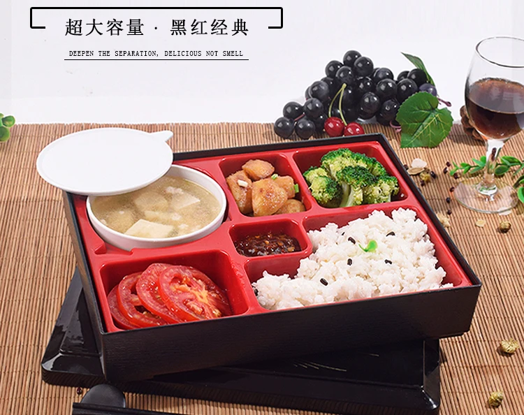 Fiambrera japonesa de alta gama, Paquete de Negocios de grano de madera, bandeja de compartimento engrosado de m&uacute;ltiples rejillas, caja de Sushi, caja de comida de pl&aacute;stico-5