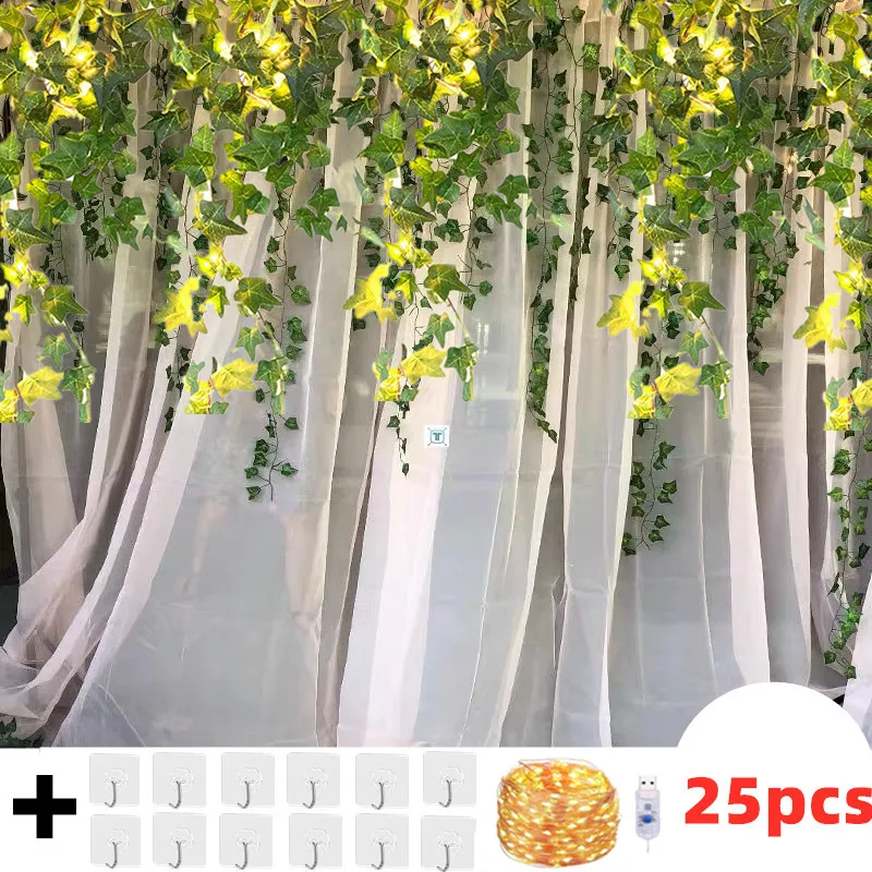 

230cm decorative flower vine artificial flower plant rattan ivy with 2 meters LED string lights wedding party decoration