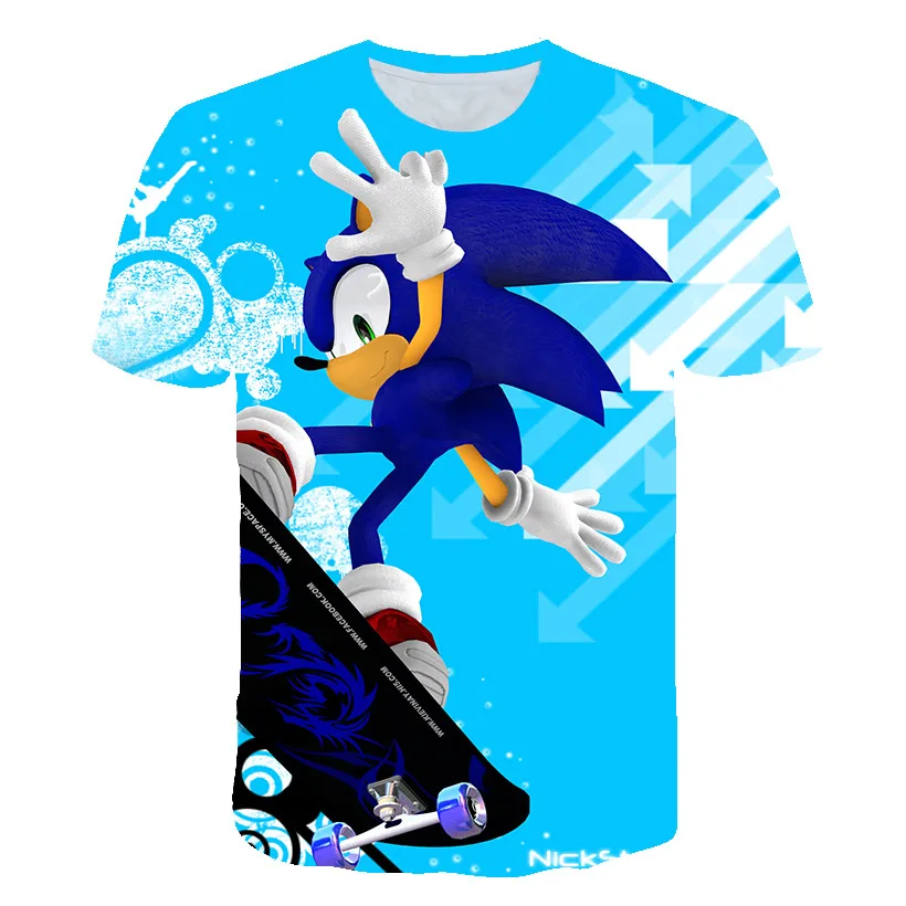 

2021 Summer Boys Cartoon Sonic hedgehog t shirt Blue 3D Printed Girls Streetwear Children Kids Clothes Baby Funny O-Neck Tshirt