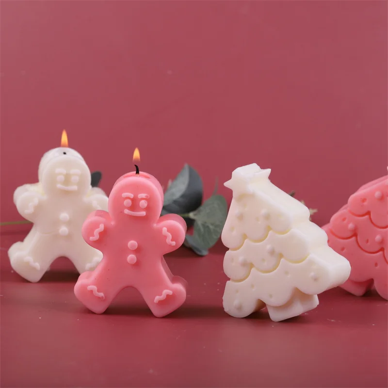 

3D Christmas Tree Candle Mold Aromatherapy Gypsum Mold Gingerbread Man Handmade Soap Candle Making Silicone Mold Baking Tools