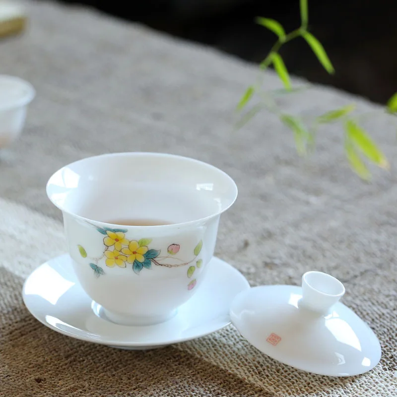 Нефритовая глина ручная роспись белая фарфоровая чаша большой китайский