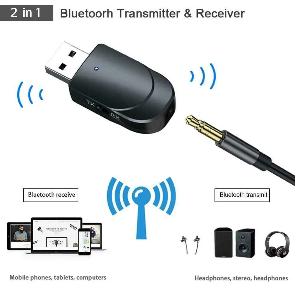 2 в 1 Bluetooth 5 0 3 мм Музыкальный bluetooth-аудио адаптер аудио передатчик и приемник Mini AUX