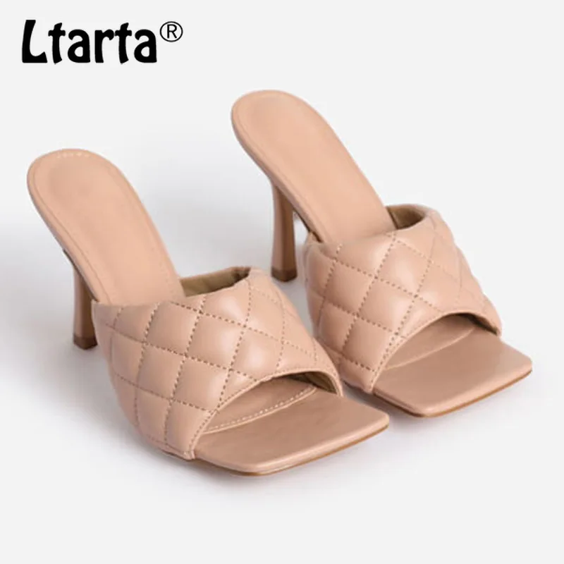 

LTARTA 2021 Women's Sandals for ladies Shoes Candy Color Fashion Checkered High-heeled Sandals Open-toed Drop Sale CGB