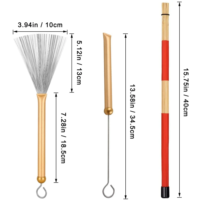 

Aluminum Handles Retractable Drum Wire Brushes and 1 Pair Rods Drum Sticks with Storage Bag for Drummers Beginners Kit