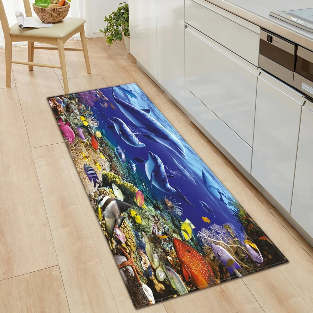 Коврик для кухни 3D ковер с изображением рыбок нескользящий коврик спальни