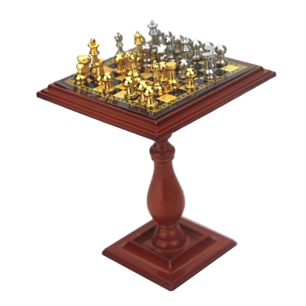 

1:12 Dollhouse Accessories Miniature Chess Set Table Magnet Chess Pieces