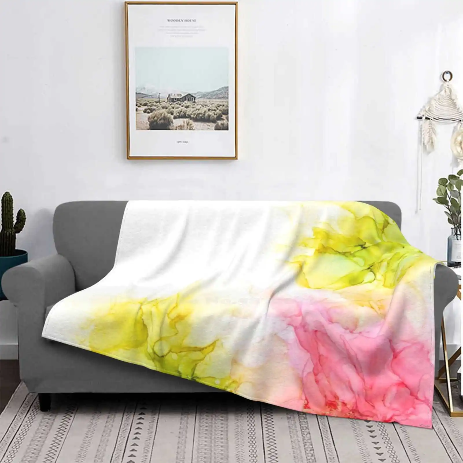 

Melon Dreams In Pink Green Air Conditioning Blanket Soft Throw Blanket Abstract Ink Green White Pink Original Fine Art Luxury