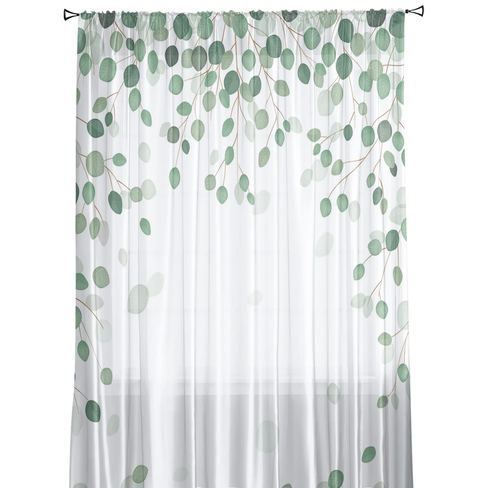 Эвкалипта листья растений зеленого и белого цветов прозрачные Занавески на окна