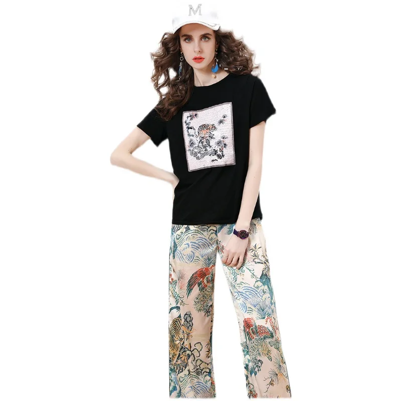 

Fashion Casual Two Piece Outfits Summer Women Short Sleeve Casual Pullover T Shirt and Pants Suit Sets