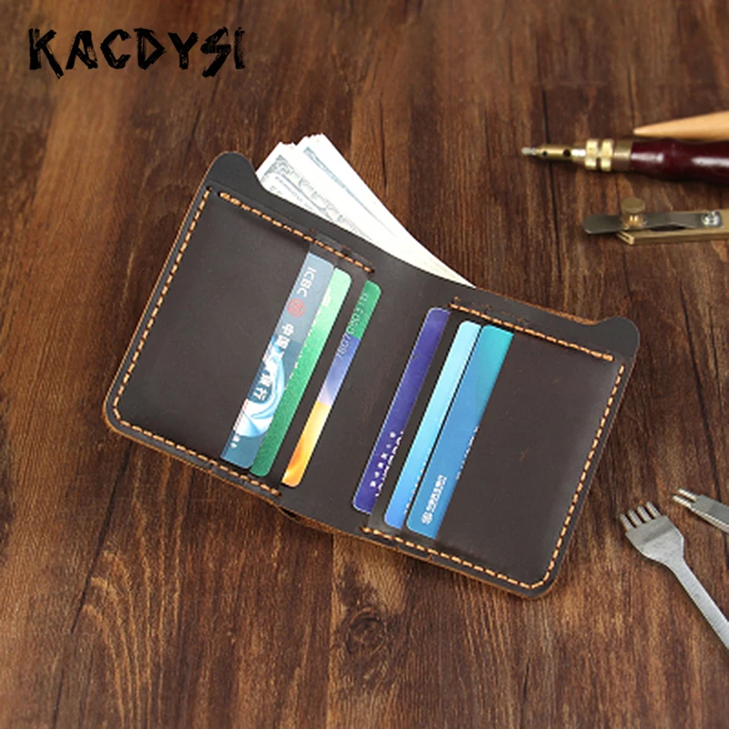 Crazy Horse Leather Handmade Vintage Men Wallet Bifold Short Simple Man Cash Purse Real Skin Classic Money Clip Credit Card Case | Багаж и