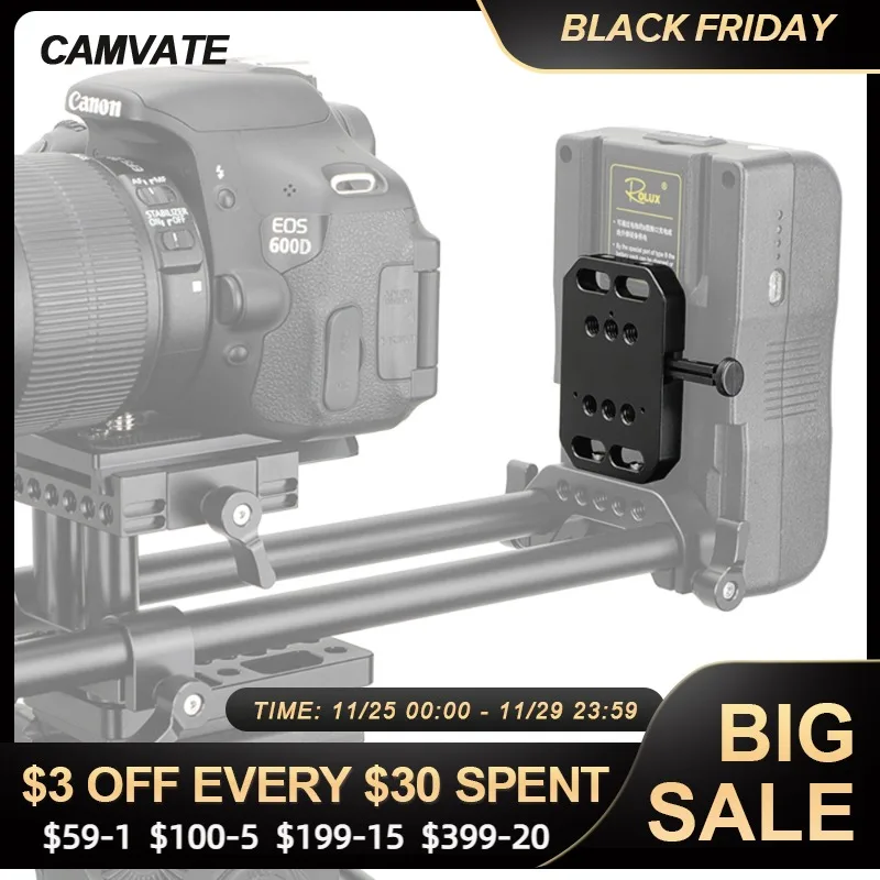 

CAMVATE Mini V lock Mount Female Adapter Quick Release With 1/4"-20 Mounting Slots For DSLR Camera Battery Mounting/ Disassemble