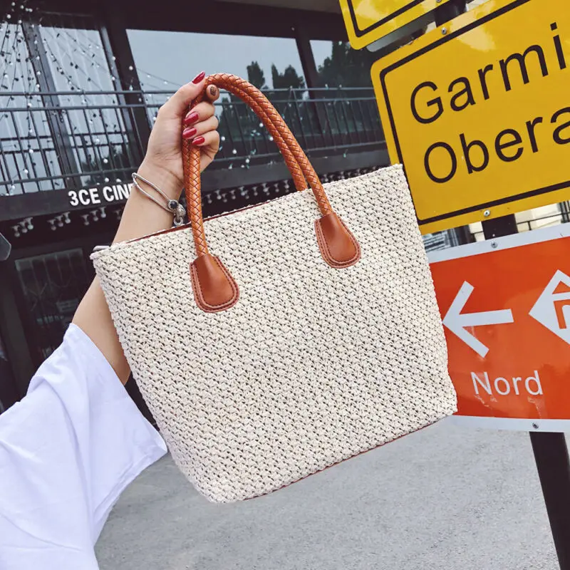 Соломенная плетеная Сумка тоут в стиле бохо для женщин летняя пляжная