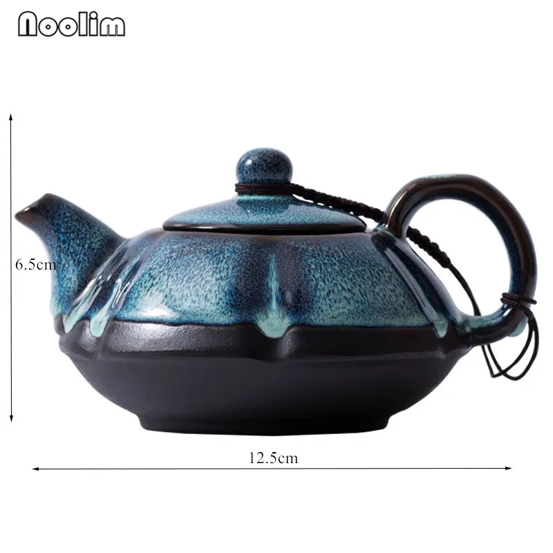 Портативный синий глазурованный чайник с ручкой ручной работы для воды кунг-фу