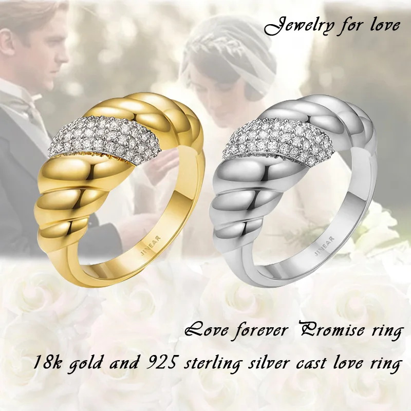 

FDLK Crescent Shape Twisted Pattern Dome Ring Stacking with Crystal Inlay for Women's Jewelry Simple Style Ring Size 5-12