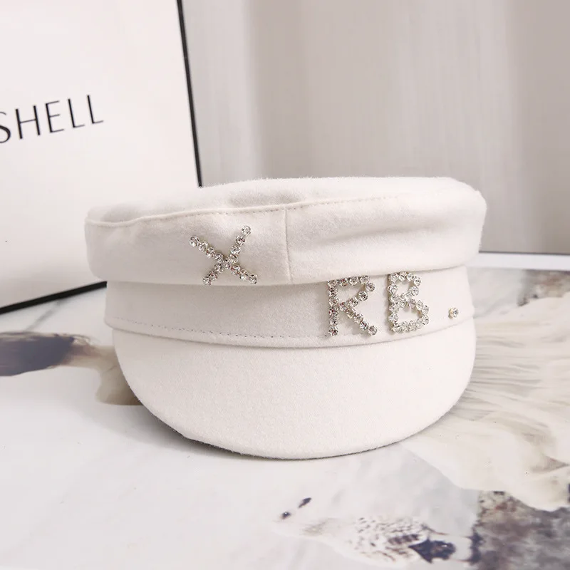 Высокое качество женские шерстяные фетровые шляпы RB Стразы военно морской флот