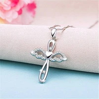 new trendy love heart wings cross necklace for women girl charming engagement jewelry gift