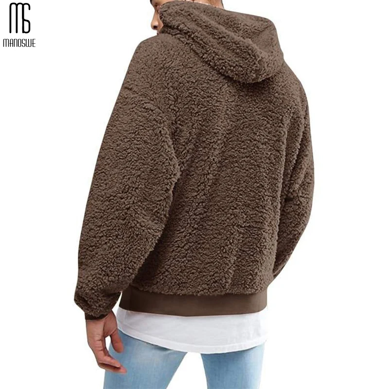 Manoswe Мужская Повседневная Толстовка без застежки с капюшоном из плюша длинным