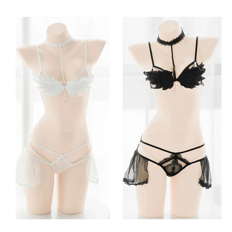 

Sweet and Cute Angel & Demon Cosplay Lingerie Set Lolita Wings Bra and Panty Set Wholesale Women Underwear Drop Ship