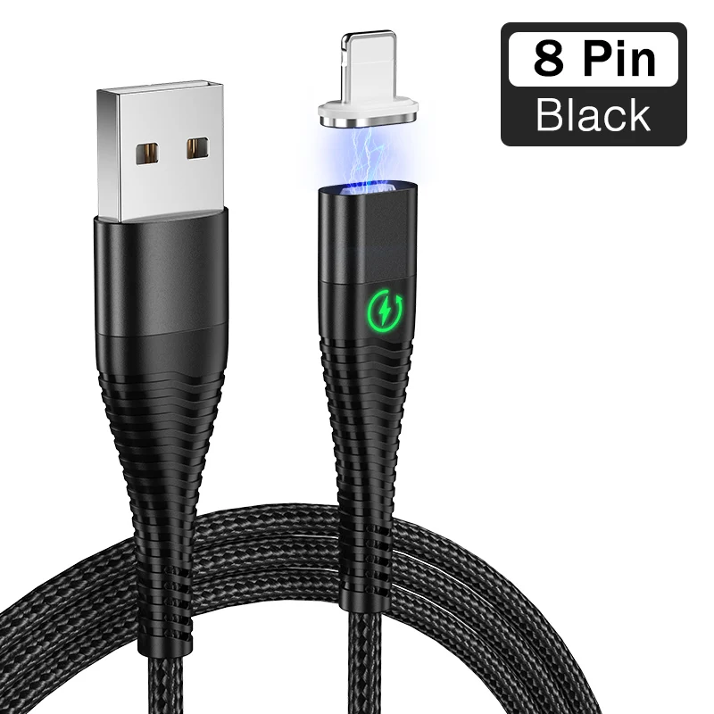 ROCK светодиодный кабель для быстрой зарядки для iPhone iPad, USB кабель для iPhone XS X 8, кабель для зарядки, кабель для передачи данных для мобильного телефона - Цвет: Magnetic Cable Black