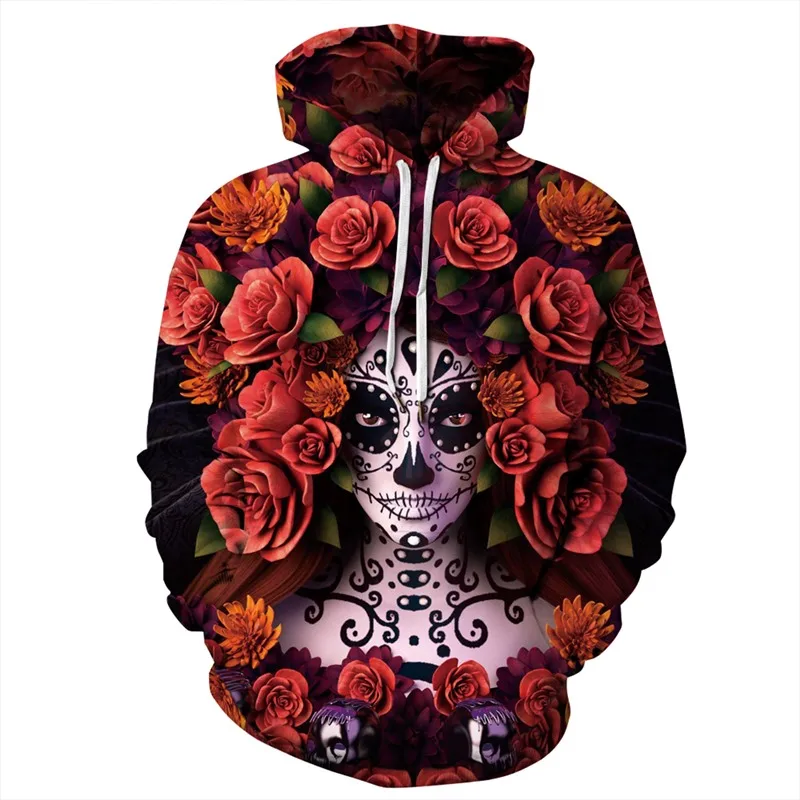

Raisevern Rose 3D Hoodies Funny Men Women 3D Printing Skeleton Sweatshirts Hoody Drop Shipping Halloween