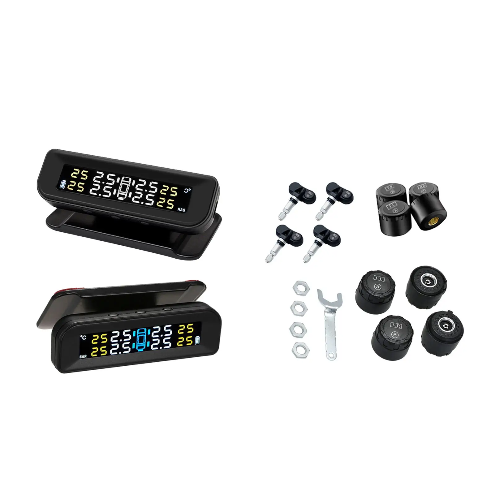 

TPMS Solar Wireless Tire Tyre Pressure Alarm 360 Adjustable Monitor 0-62 PSI, 4 Sensors Fit for Most Car