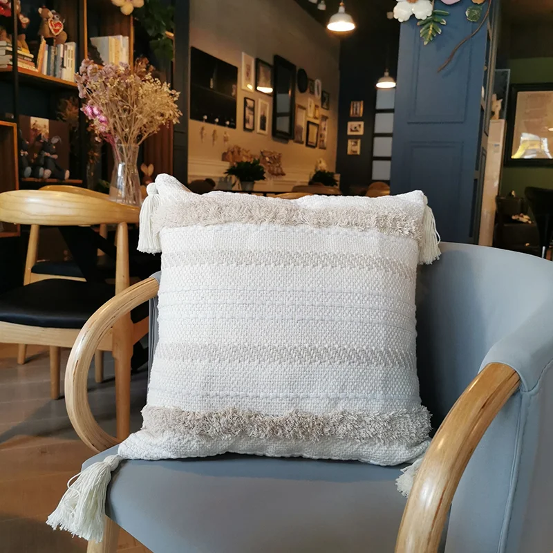 2 шт. cojines decorativos para диван Morocco геометрический бежевый белый tufted подушка с кисточками крышка Рождественская наволочка для подушки Гарри стили
