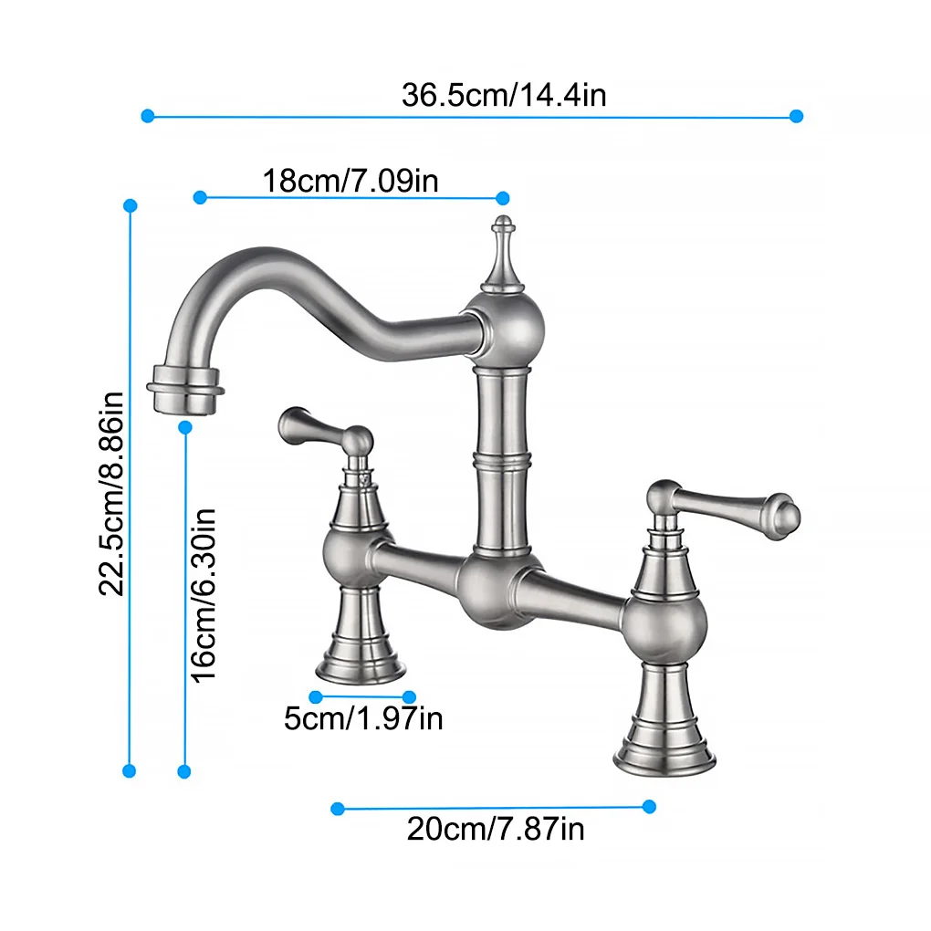 

Double Handles Widespread Kitchen Faucet Bathroom Toilet Hot Cold Water 3 Holes Water Tap