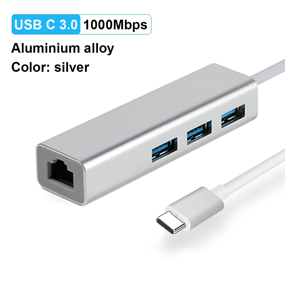USBC3.0 1000M Silver OFCCOM USB C Ethernet USB 3,0 2,0 к RJ45 концентратор 10/100/1000 м Ethernet адаптер Сетевая карта USB Lan для Macbook Windows Tpec C - Цвет: USBC3.0 1000M Silver