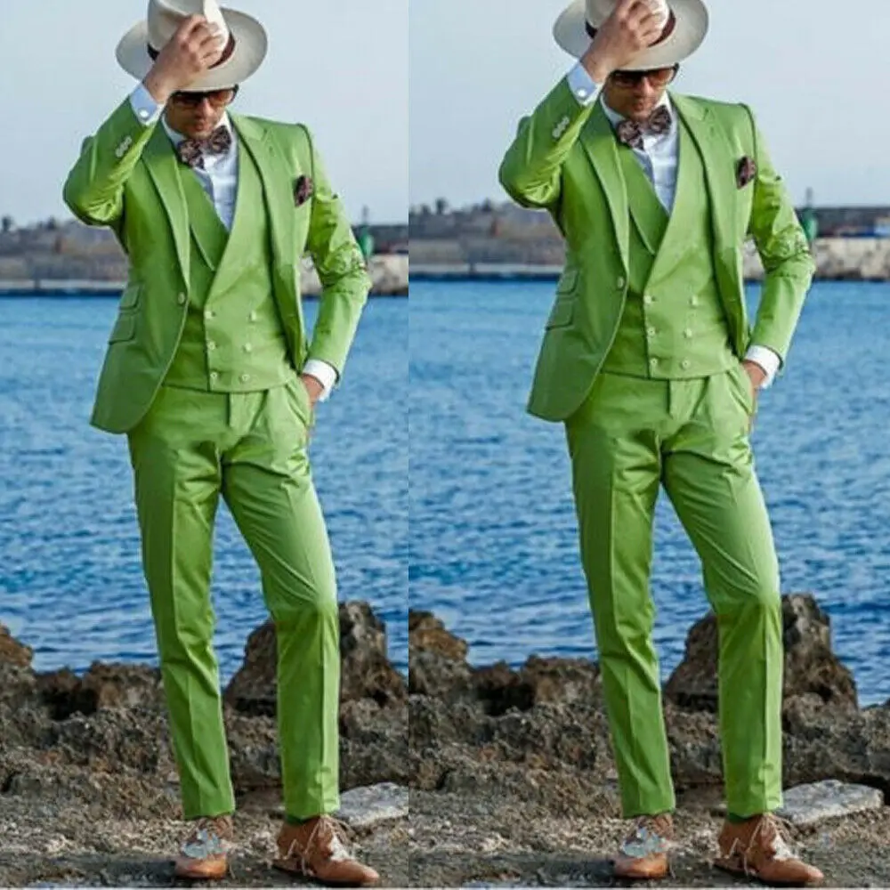 

Мужской свадебный пиджак на одной пуговице, зеленый Свадебный смокинг для жениха, блейзер на заказ, 3 шт.