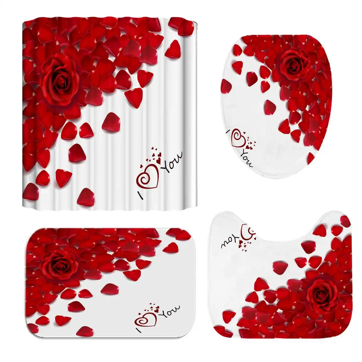 Подарок на день Святого Валентина нескользящий коврик с лепестками розы для