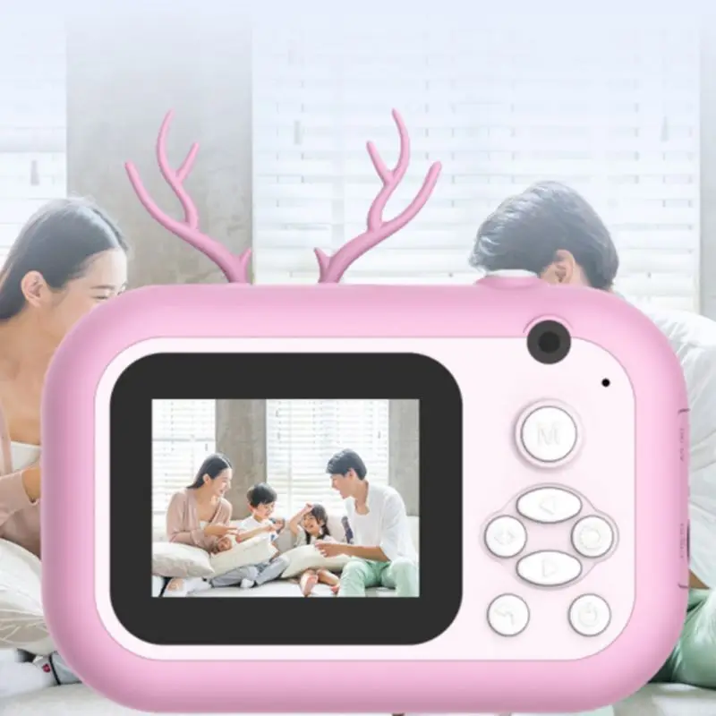 

Children's Camera Thermal Print Camera Mini Dual Lens Sports Photography Gift Toy-pink Bunny 2021 N