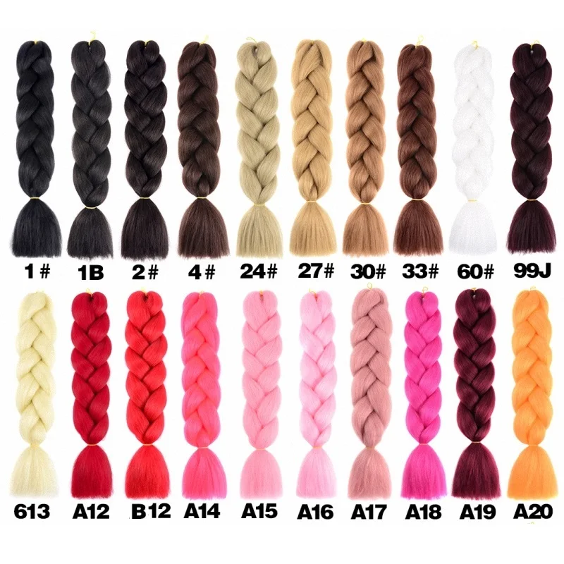 

Synthetic Braiding Hair Braids Extensions Jumbo Box Braid Kanekalon Twist Black Brown Blond Pink Blue Green Purple For Women