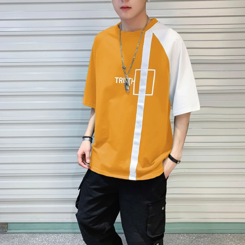 Мужская свободная футболка с круглым вырезом и принтом в консервативном стиле