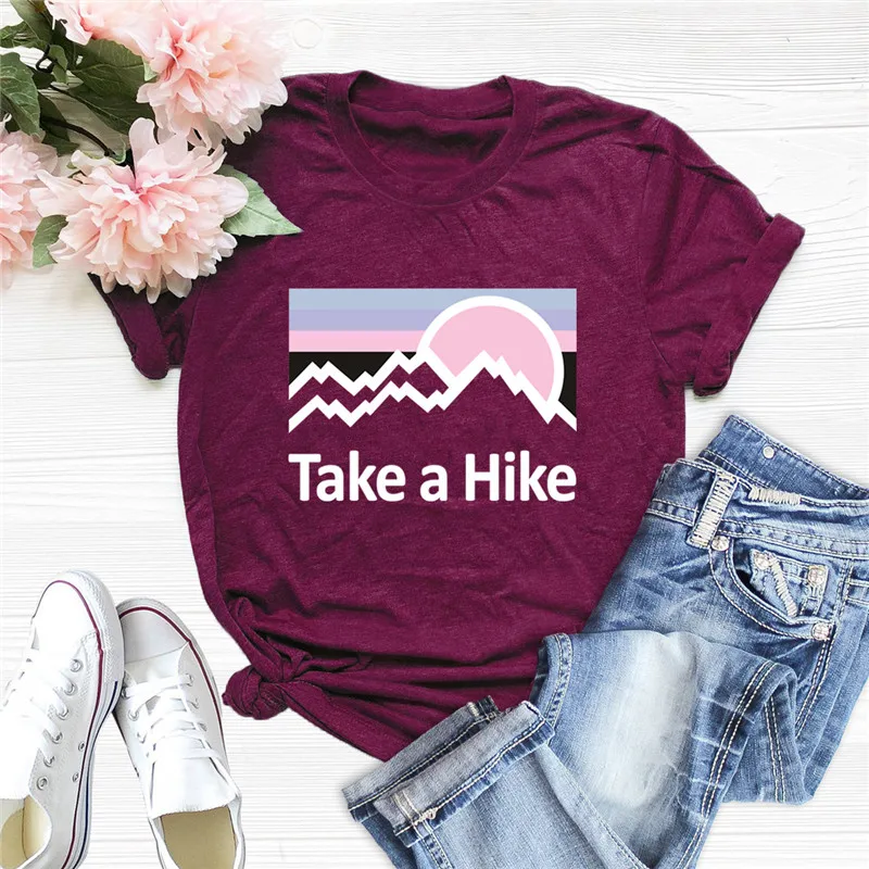 

Женская летняя хлопковая футболка с коротким рукавом и надписью «Take a Hike Sunshine»