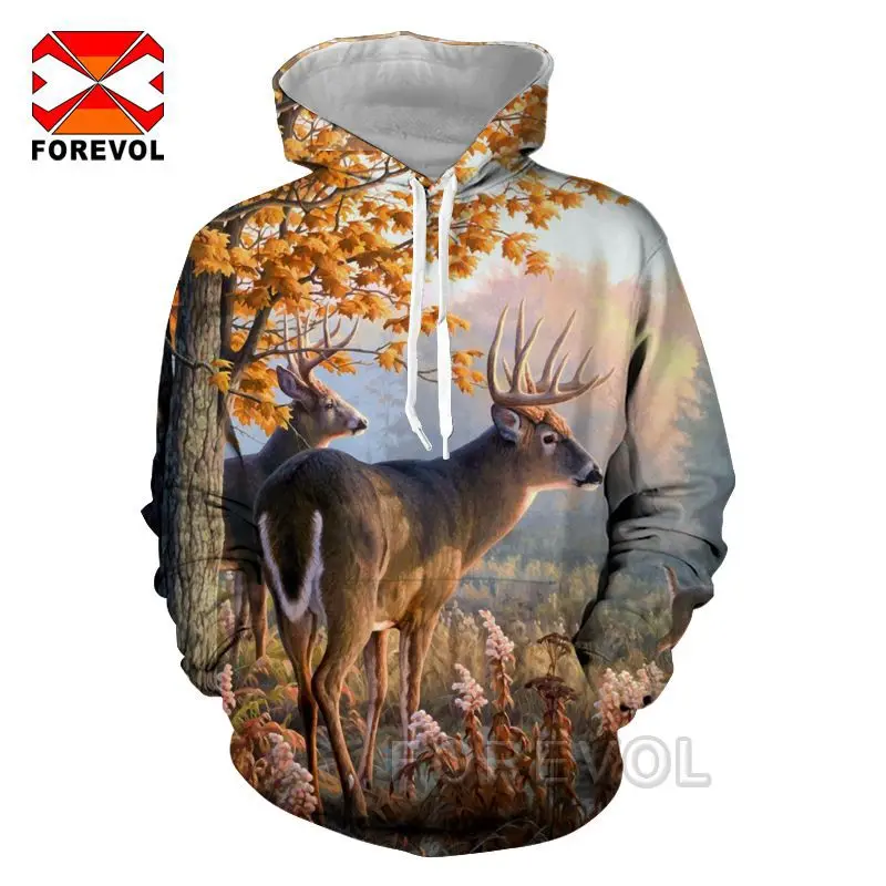 

Мужская/Женская толстовка с капюшоном и принтом в виде оленя