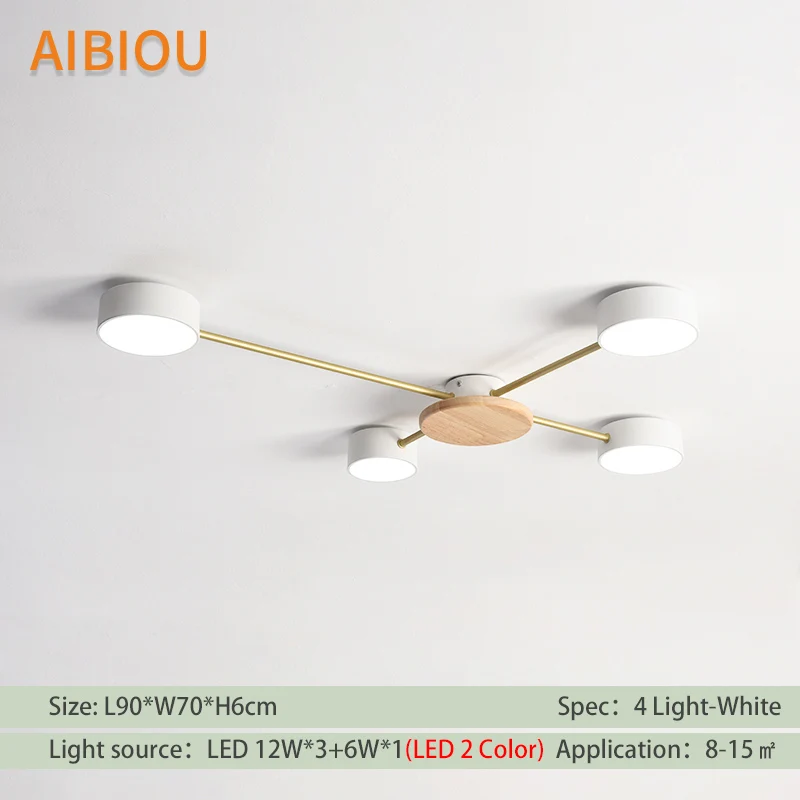 4 Light-White AIBIOU, дизайнерский светодиодный потолочный светильник в скандинавском стиле, металлические потолочные светильники для гостиной, современные настенные деревянные светильники для спальни - Цвет корпуса: 4 Light-White
