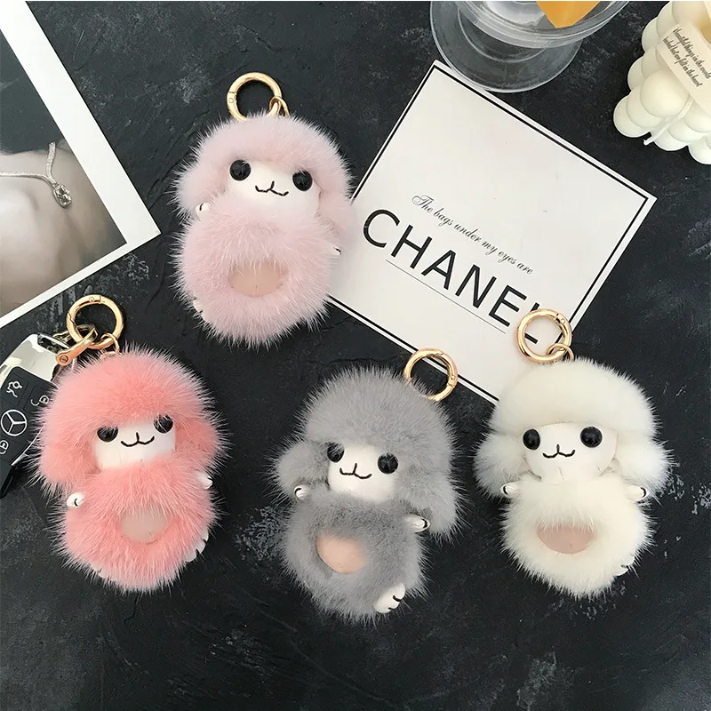 Прекрасный натуральный мех норки Брелок Овечка шнурки брелок ручной работы для