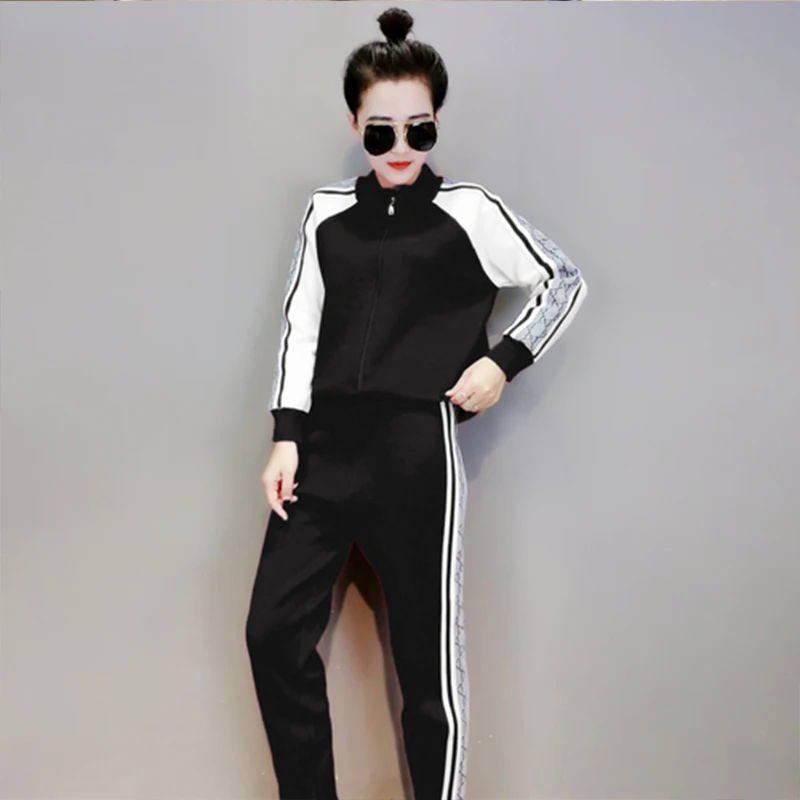 black Модный женский осенний вязаный кардиган+ брюки, Женский костюм для спорта и отдыха, новинка - Цвет: black