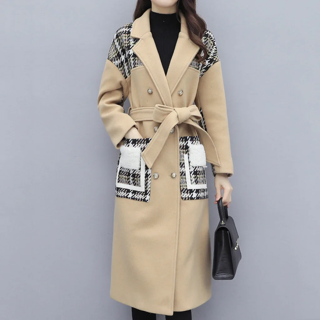 Женское шерстяное пальто с лацканами длинное верхняя одежда # g3 | Женская