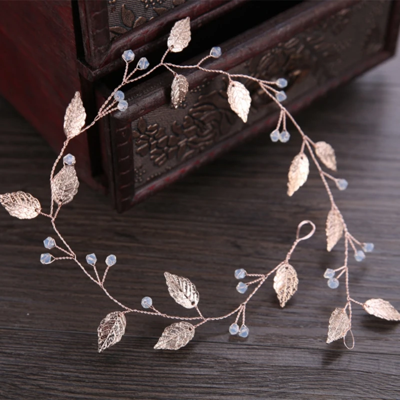 Невеста повязка розово-Золотые листья ювелирные изделия из жемчуга для женщин