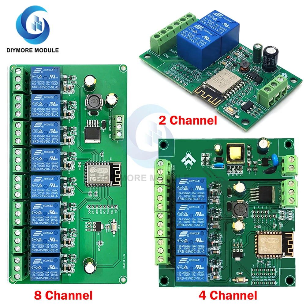 Беспроводной модуль реле Wi-Fi ESP8266 1/2/4/8 каналов ESP ESP-12F макетная плата 5 В/7-28 В/5-80 В