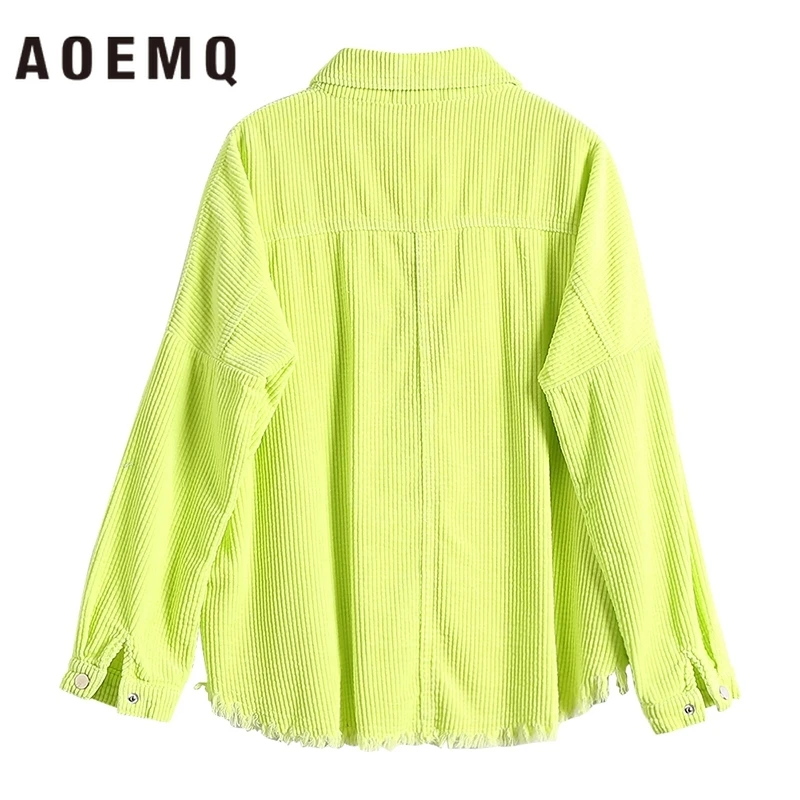 AOEMQ Классическая куртка зеленое яблоко Цвет Винтаж отверстие Кружева куртки