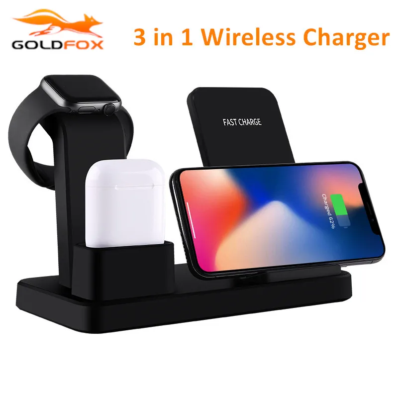 Беспроводное зарядное устройство 3 в 1 Qi для iphone X XR 8 Samsung быстрое airpods apple watch 4