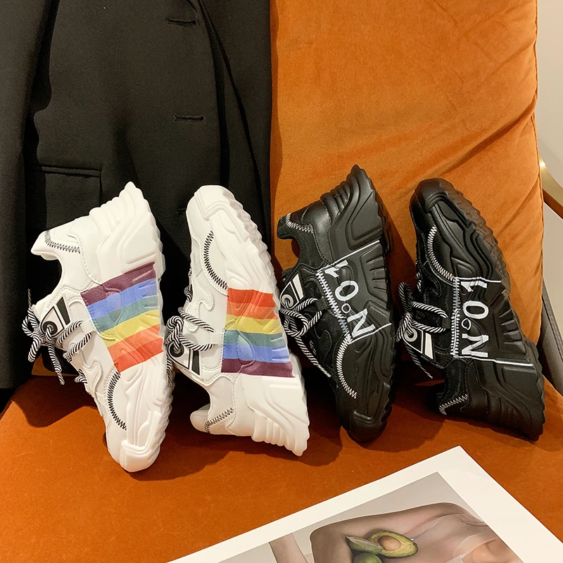

Women Chunky Sneakers 2021 Fashion Design Girls Rainbow Casual Shoes Trendy Brand Platform Thick Sole Women Sport Shoes Woman
