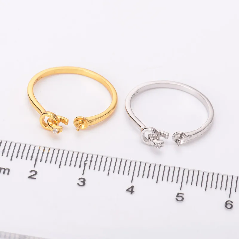 

S925 Sterling Silver Adjustable Ring Settings Base Blank Jewelry Findings Fit Half Hole Pearl DIY Women Ring Making Accessories