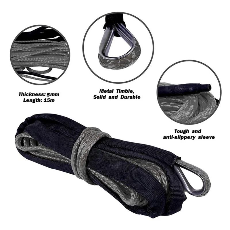 Synthetic Winch Rope 15M 7700 Lbs Line Cable with Protective Sleeve Maintenance String for ATV UTV Off-Road | Автомобили и