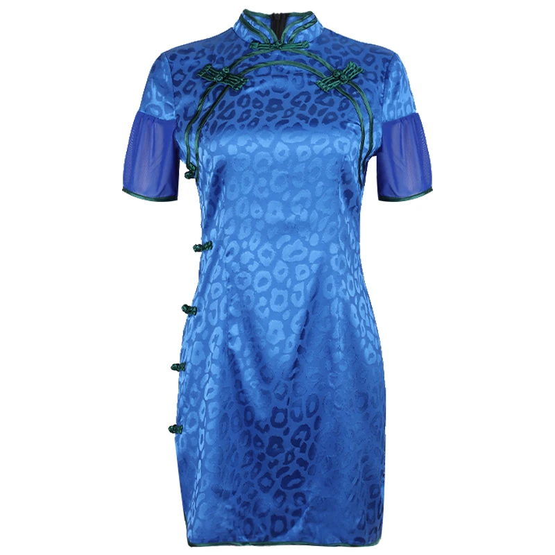 

2021 Summer New Girl Chinese Style Women's Dress Splicing Disc Button Button Stand Collar Retro Improved Cheongsam Tang Suit.